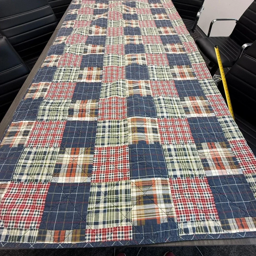 Vintage Americana Plaid Patchwork Quilt Red White Blue Reversible eddie bauer